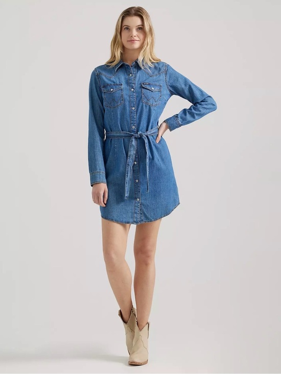 Wrangler Dresses & Skirts - Wrangler Retro Denim Dress with Waist Tie and Pearl Snaps. Size XL